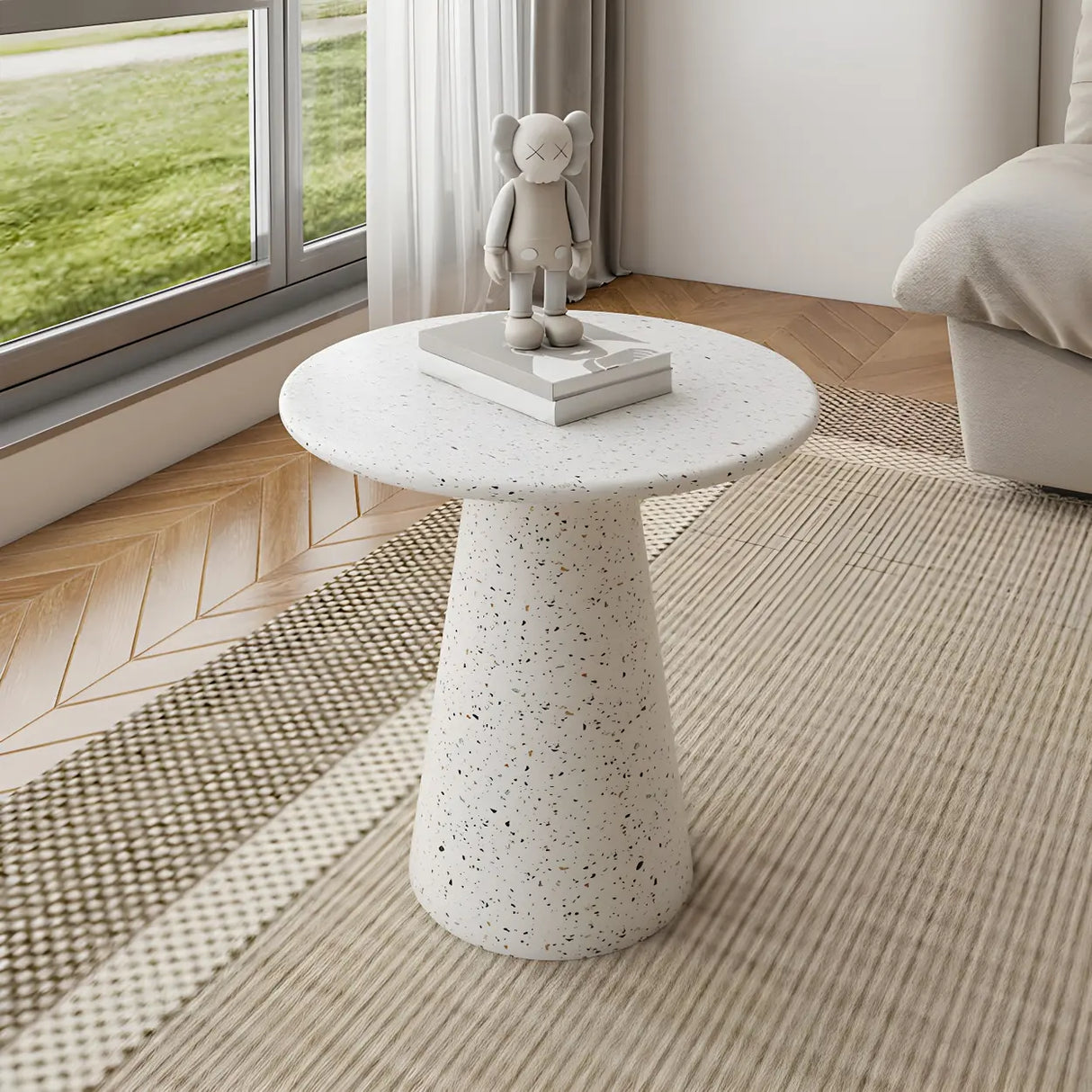 White Round Metal Cylinder Pedestal Base Single Table Image - 4