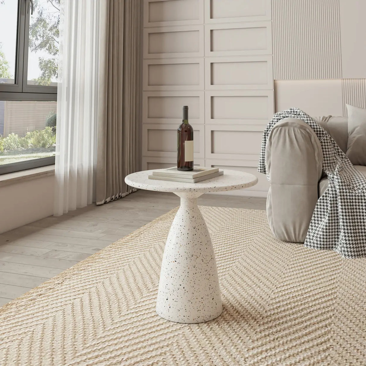 White Round Metal Cylinder Pedestal Base Single Table Image - 5