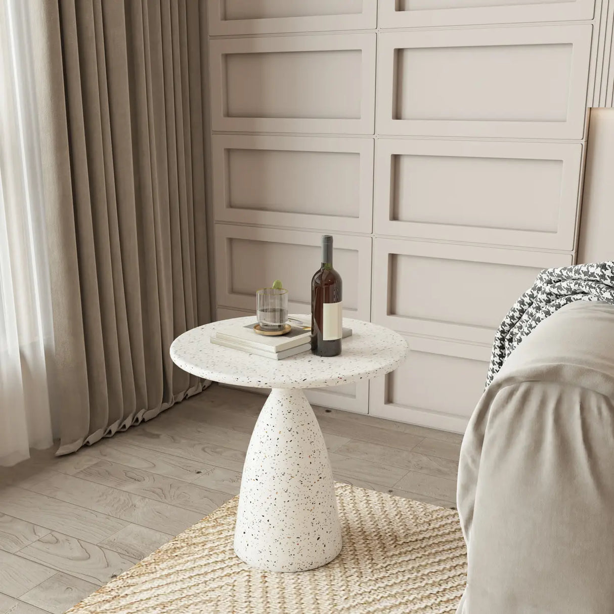 White Round Metal Cylinder Pedestal Base Single Table Image - 6