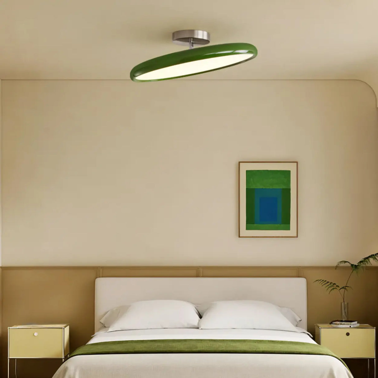 White Round Semi-Flush Mount Ceiling Light Bedroom Image - 1
