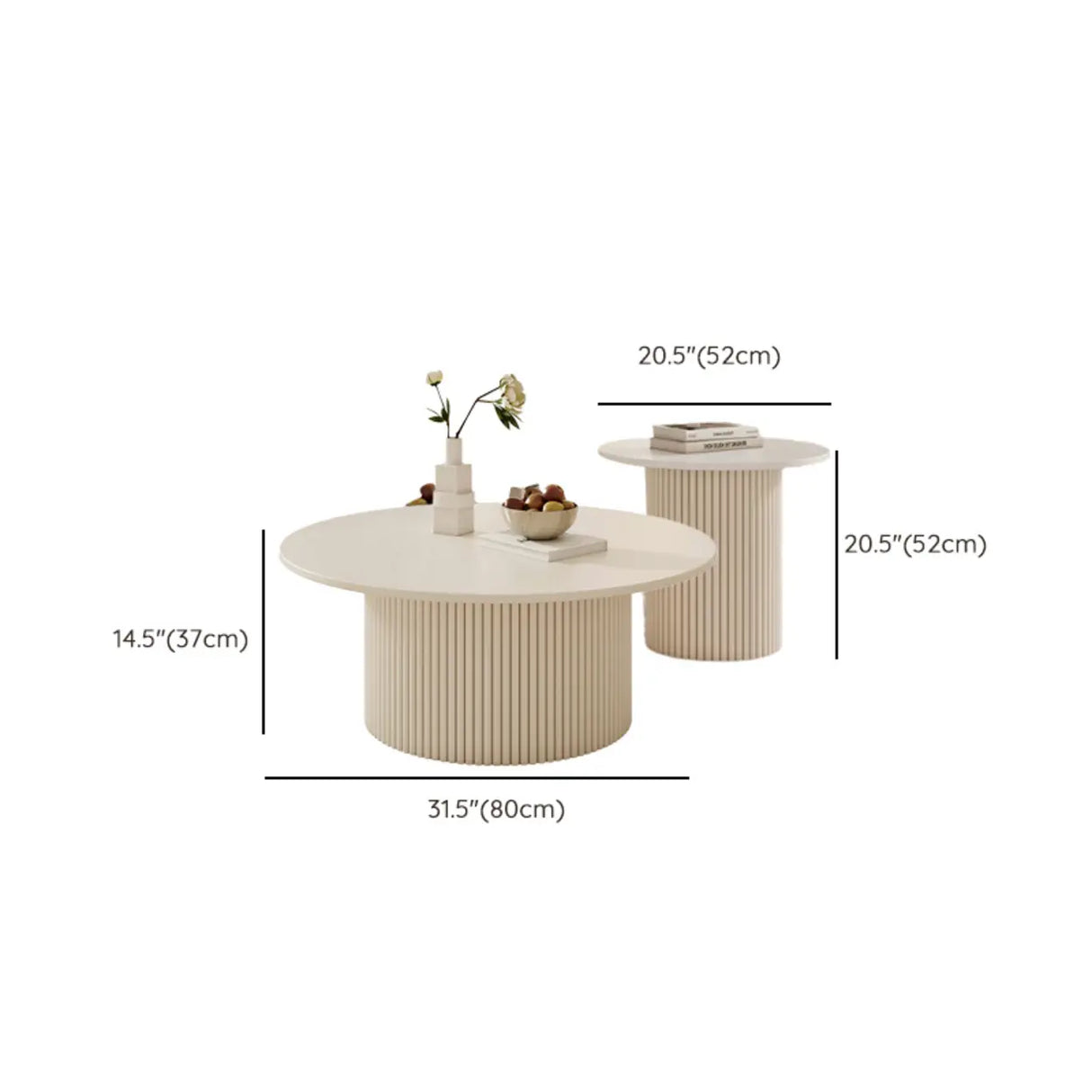 White Round Stone Steel Pedestal Nesting Coffee Table Image - 18