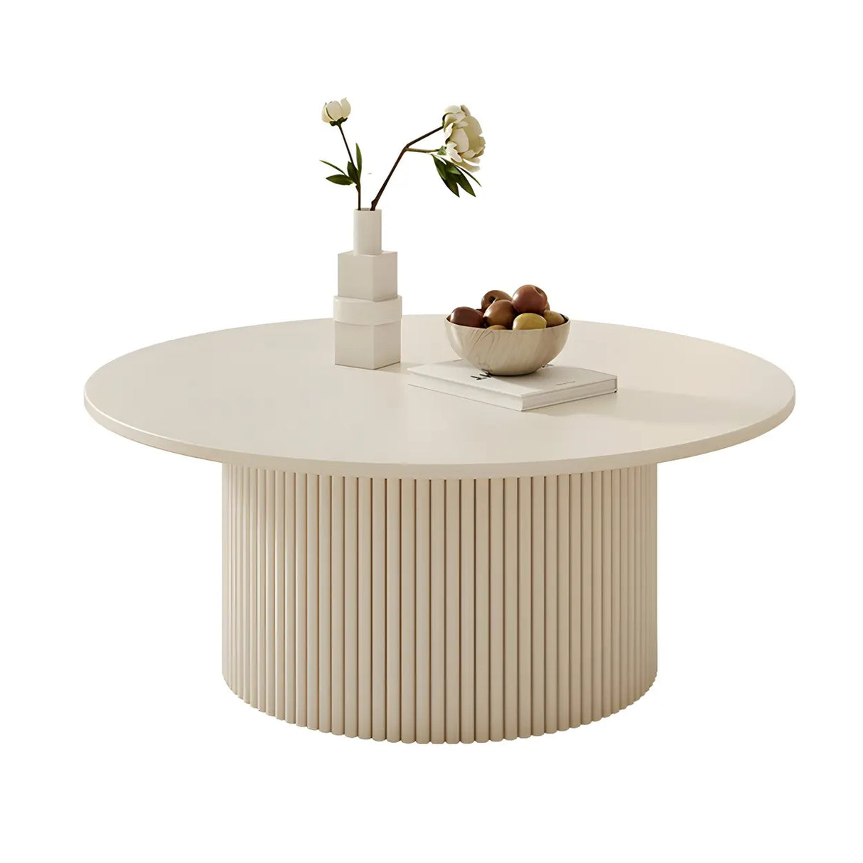 White Round Stone Steel Pedestal Nesting Coffee Table Image - 5