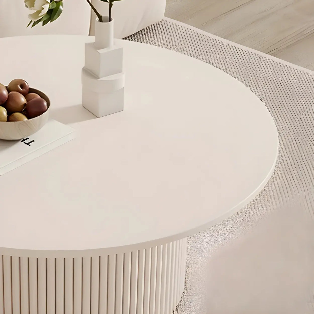 White Round Stone Steel Pedestal Nesting Coffee Table Image - 9