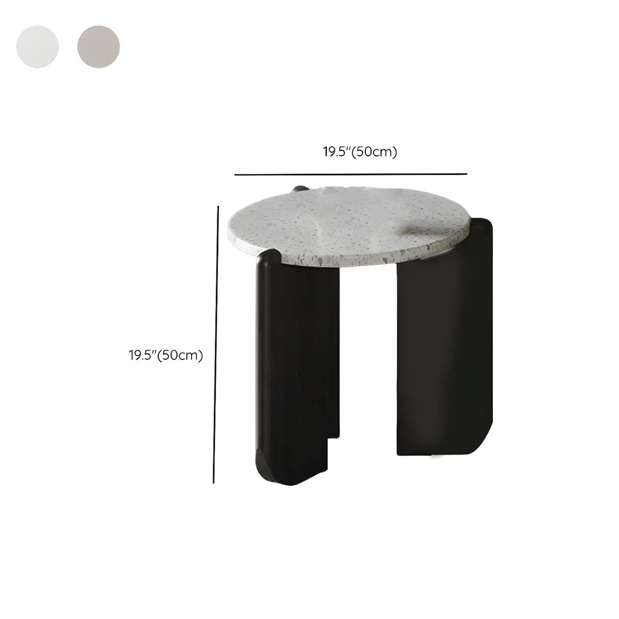 White Round Terrazzo Top Black Wood Base Coffee Table Image - 15