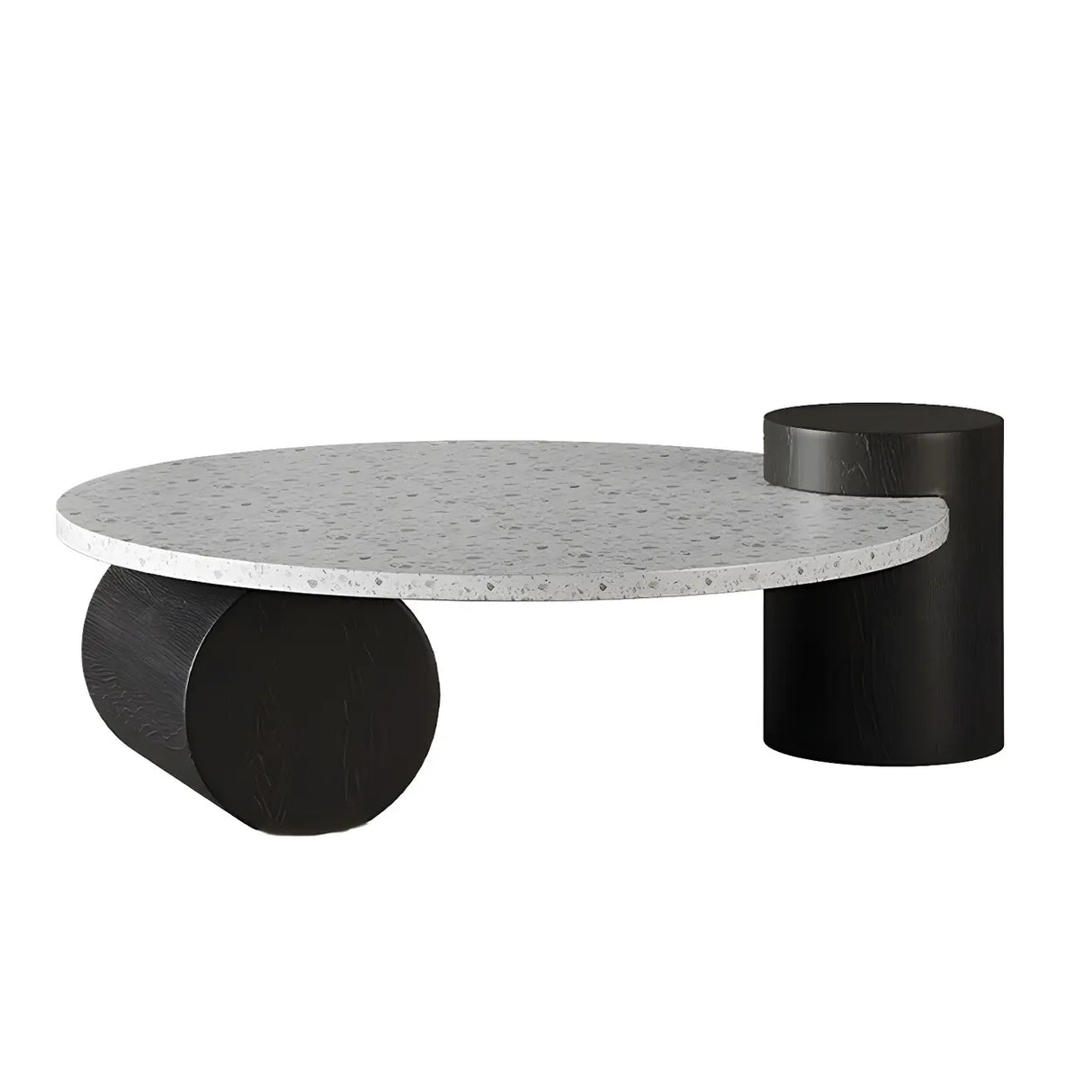 White Round Terrazzo Top Black Wood Base Coffee Table Image - 7