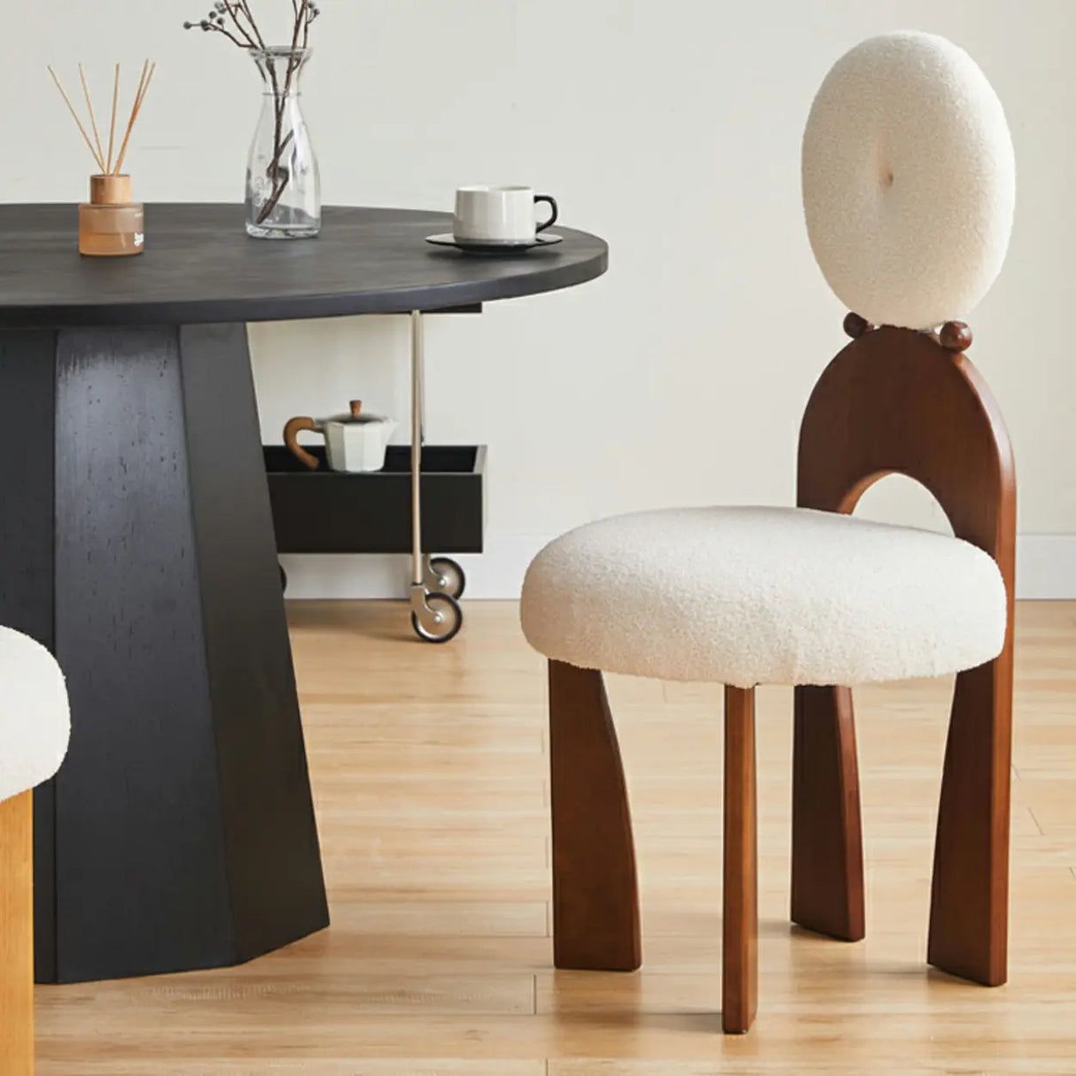 White Round Wood King Louis Back Velvet Dining Chair Image - 3