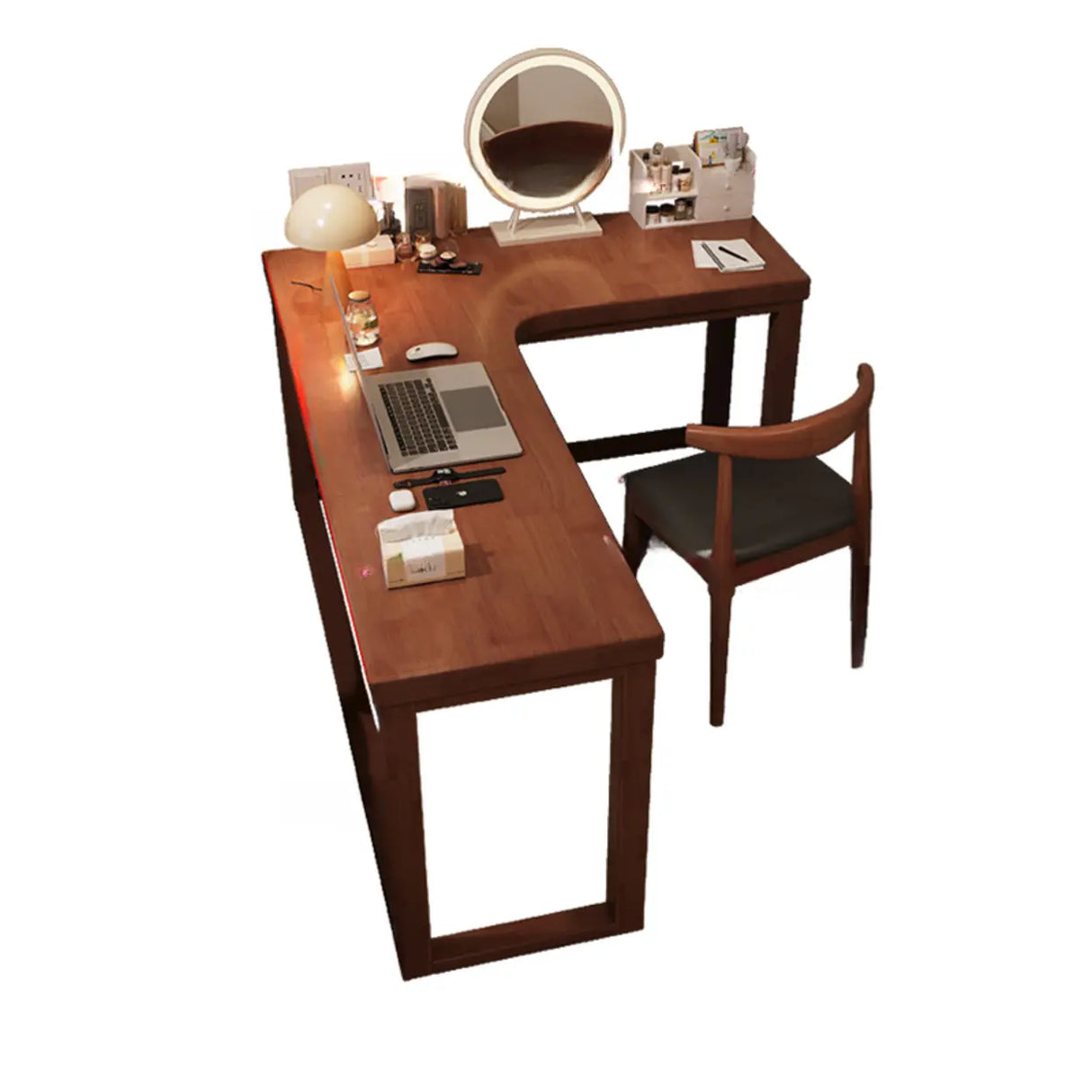 White Rubberwood L-Shape Butcher Block Writing Desk Image - 10