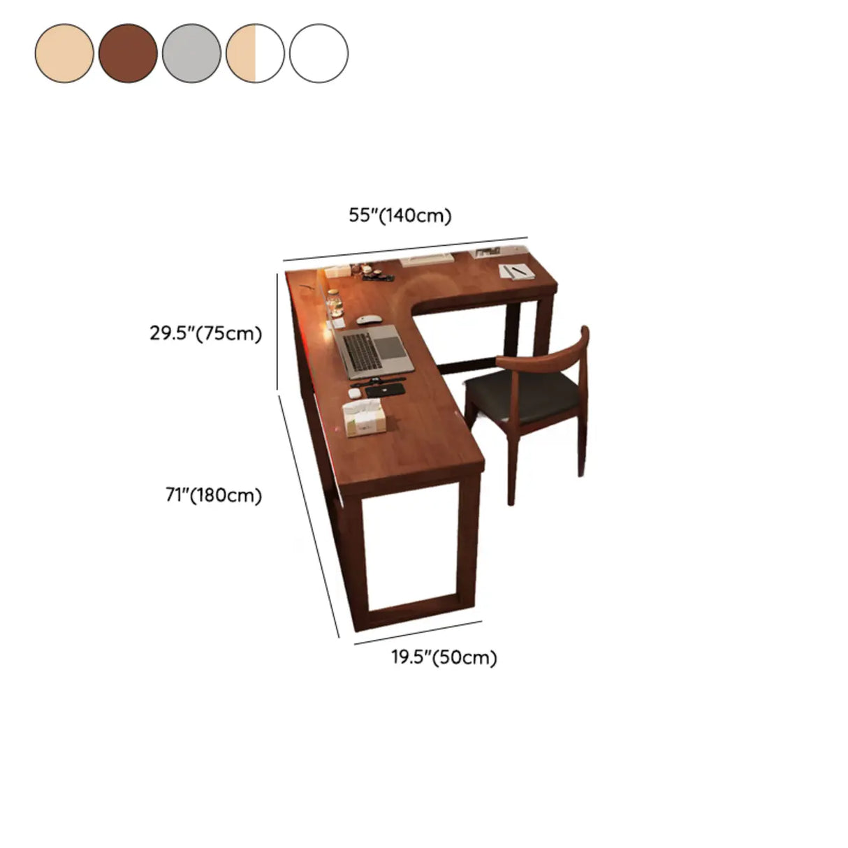 White Rubberwood L-Shape Butcher Block Writing Desk Image - 16