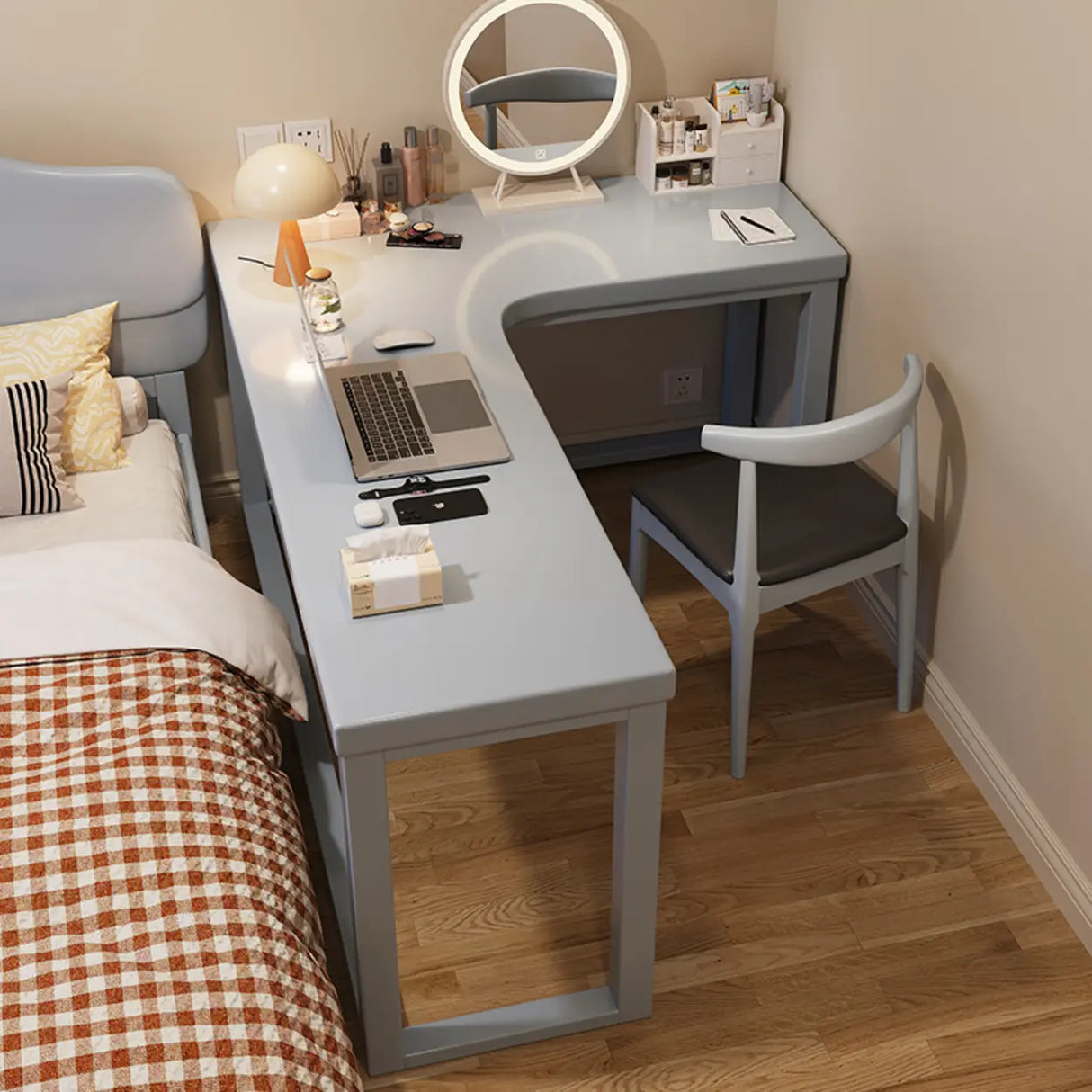 White Rubberwood L-Shape Butcher Block Writing Desk Image - 2