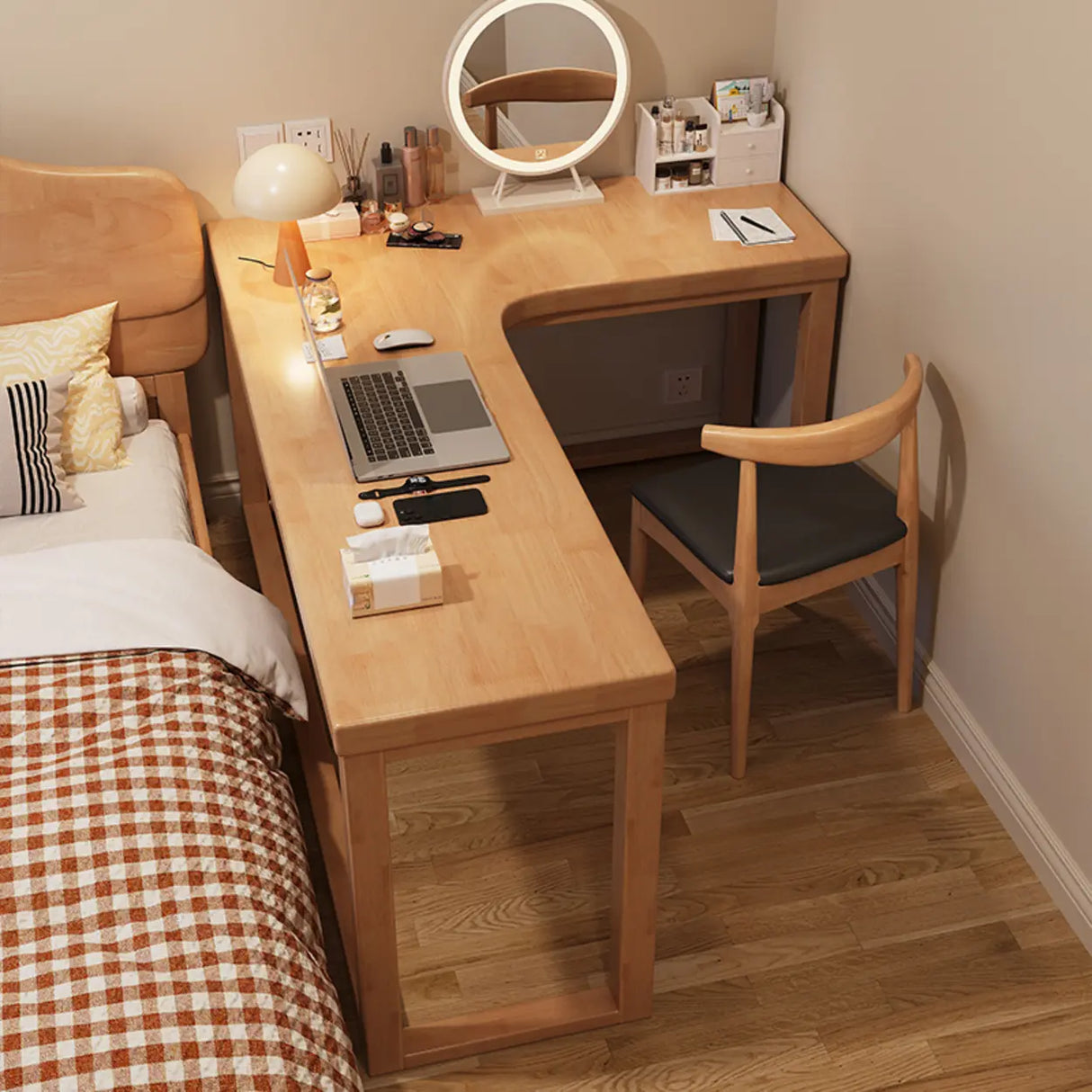 White Rubberwood L-Shape Butcher Block Writing Desk Image - 3