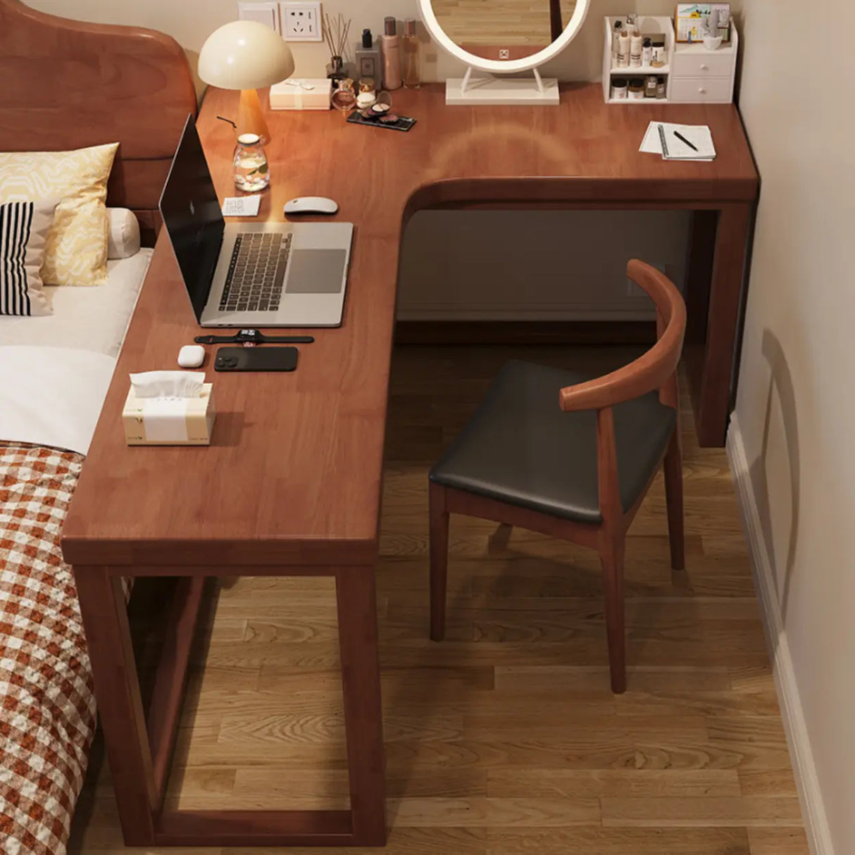 White Rubberwood L-Shape Butcher Block Writing Desk Image - 4