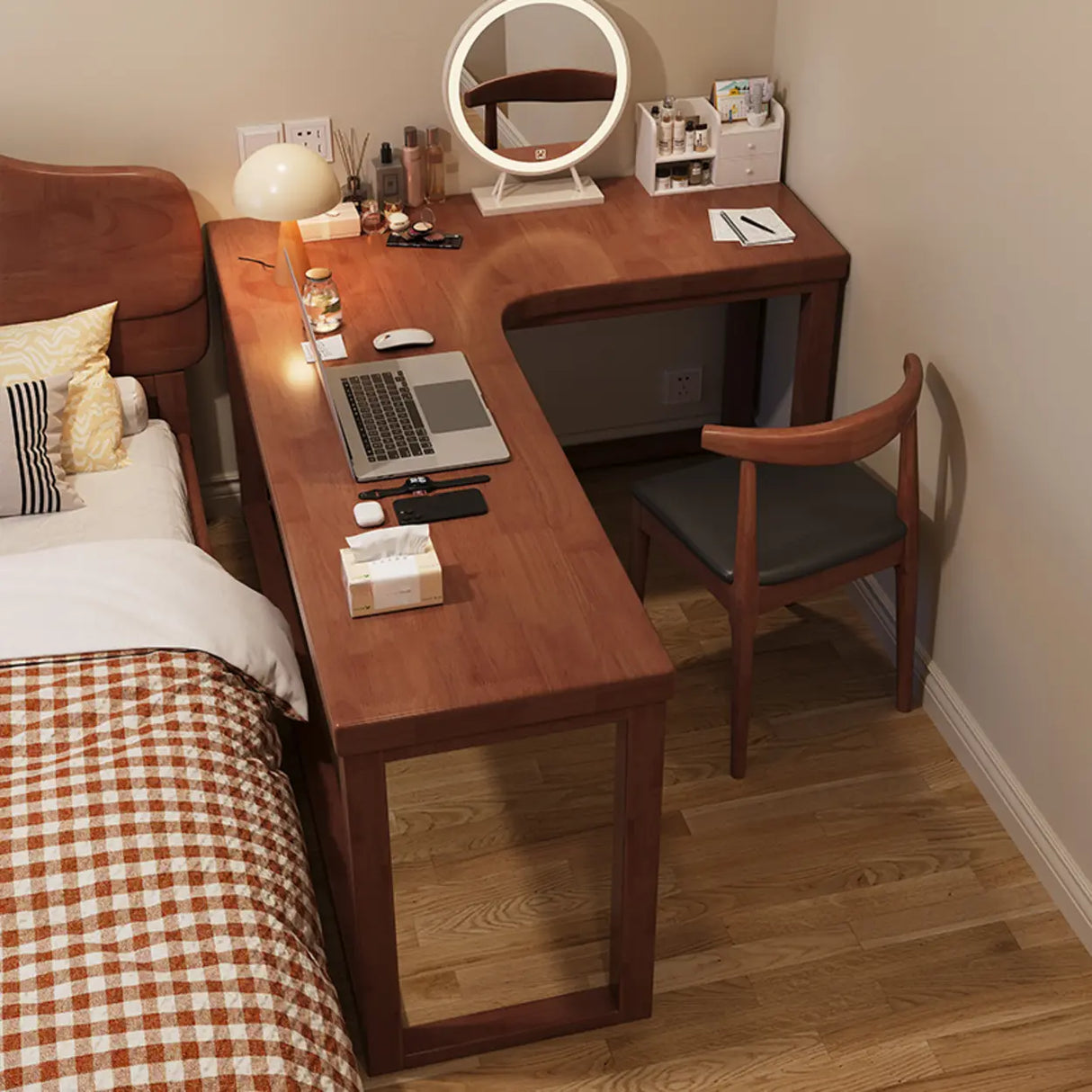 White Rubberwood L-Shape Butcher Block Writing Desk Image - 5