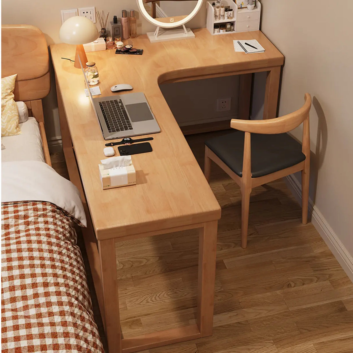 White Rubberwood L-Shape Butcher Block Writing Desk Image - 6