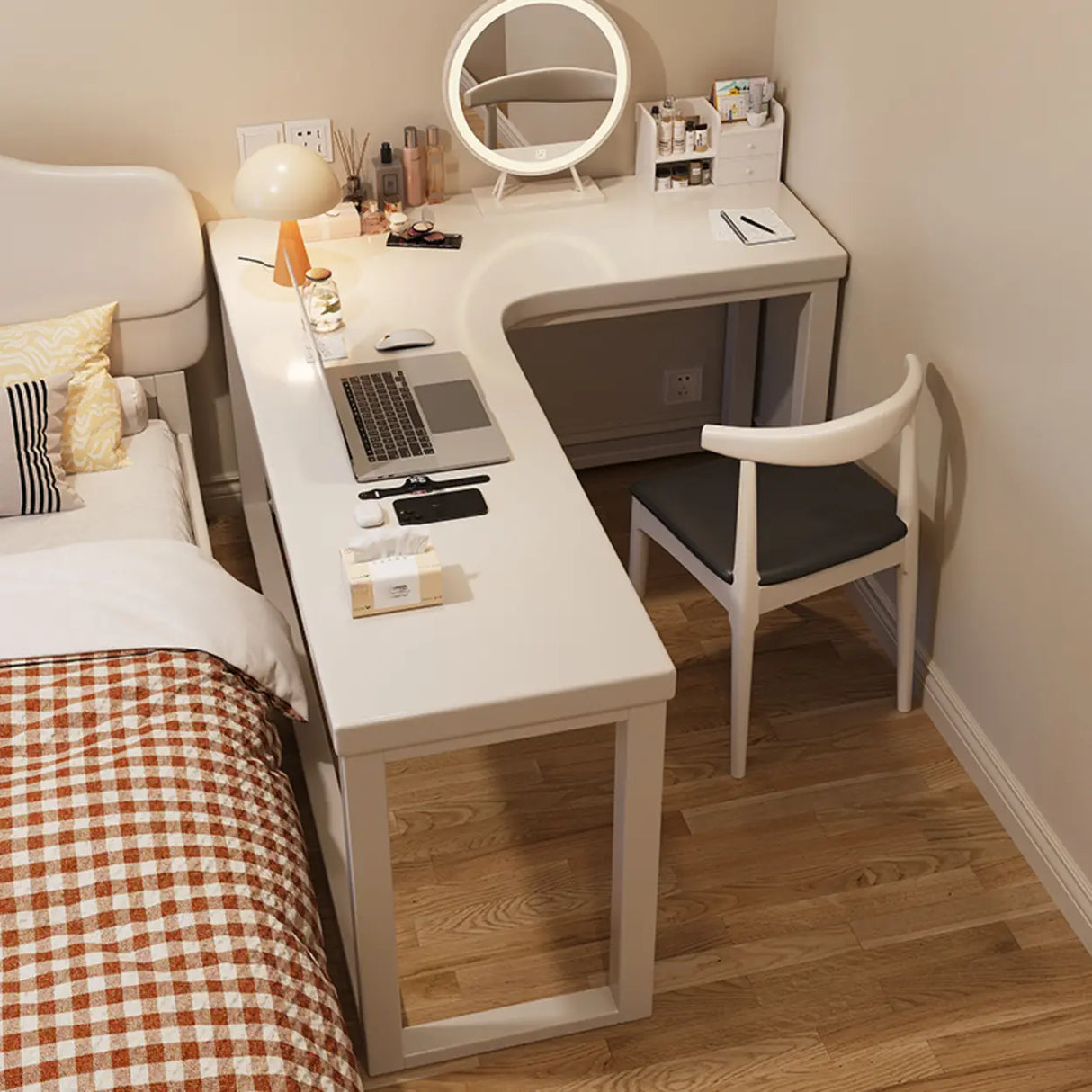 White Rubberwood L-Shape Butcher Block Writing Desk Image - 7