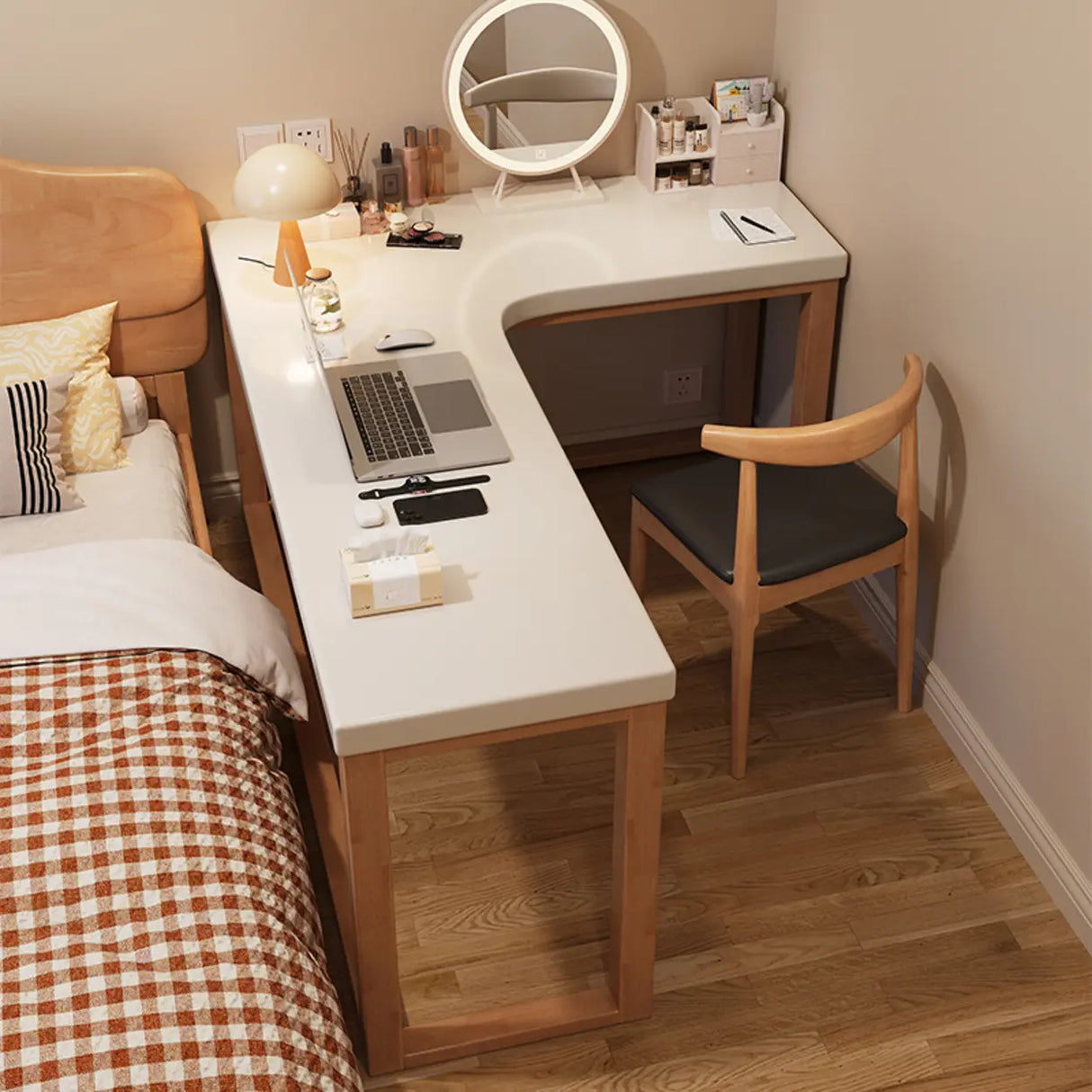 White Rubberwood L-Shape Butcher Block Writing Desk Image - 9