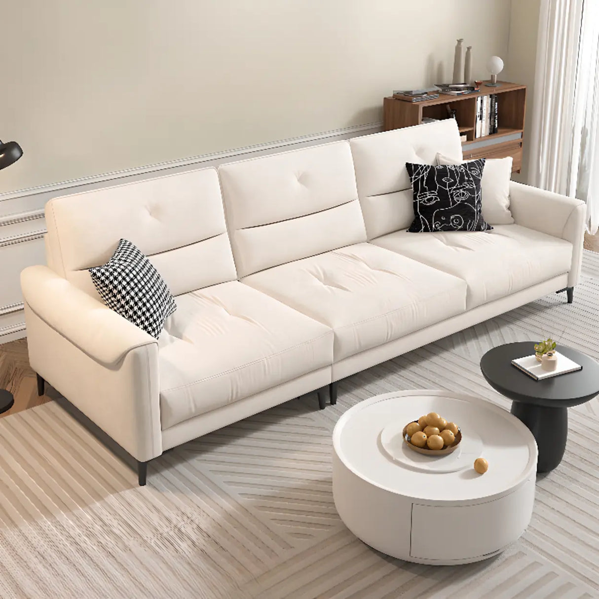 White Scratch Resistant Fabric Sewn Pillow Back Sofa Image - 1