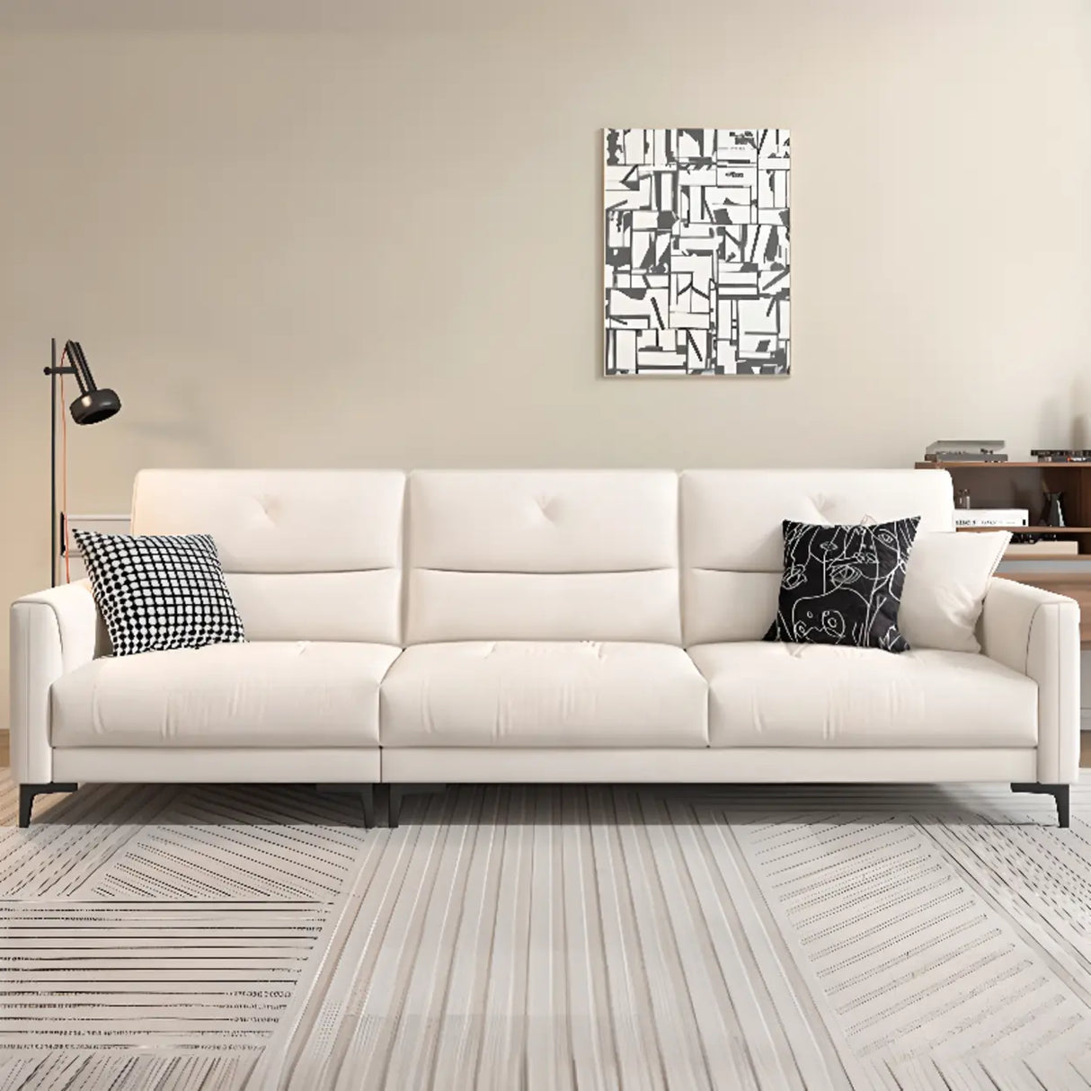 White Scratch Resistant Fabric Sewn Pillow Back Sofa Image - 4