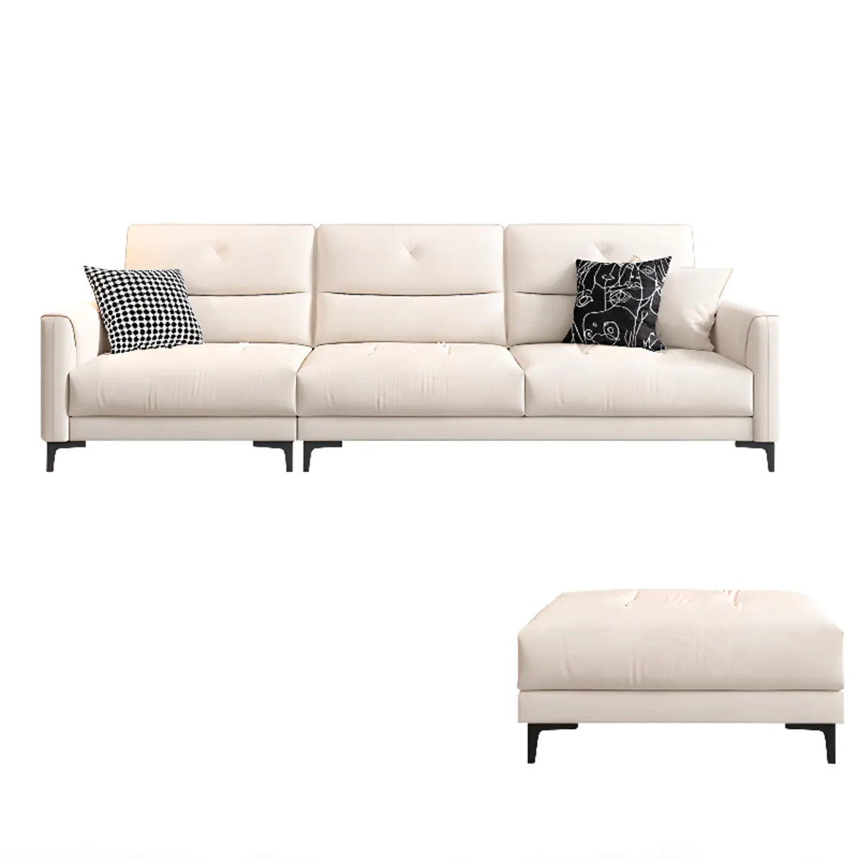 White Scratch Resistant Fabric Sewn Pillow Back Sofa Image - 5