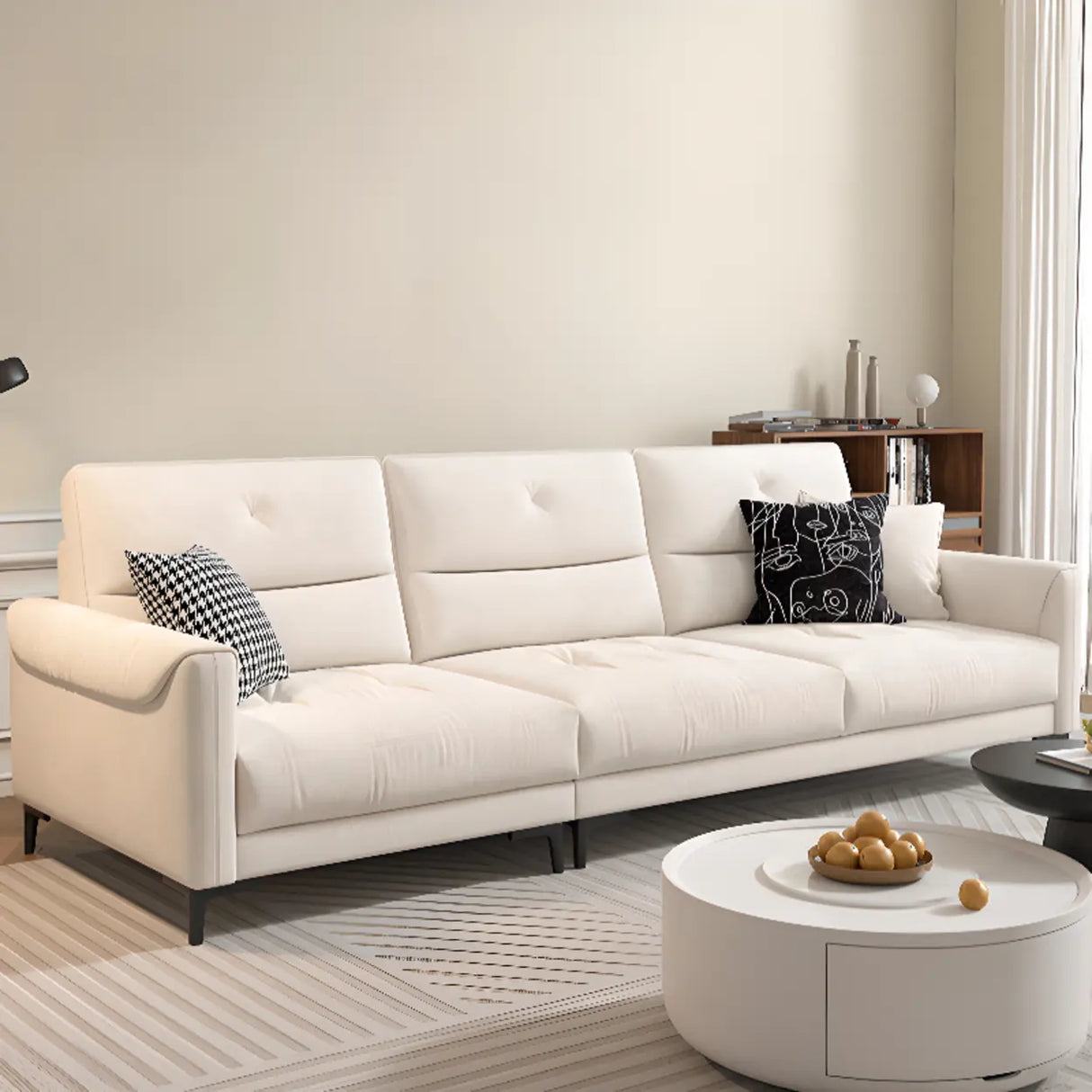 White Scratch Resistant Fabric Sewn Pillow Back Sofa Image - 6