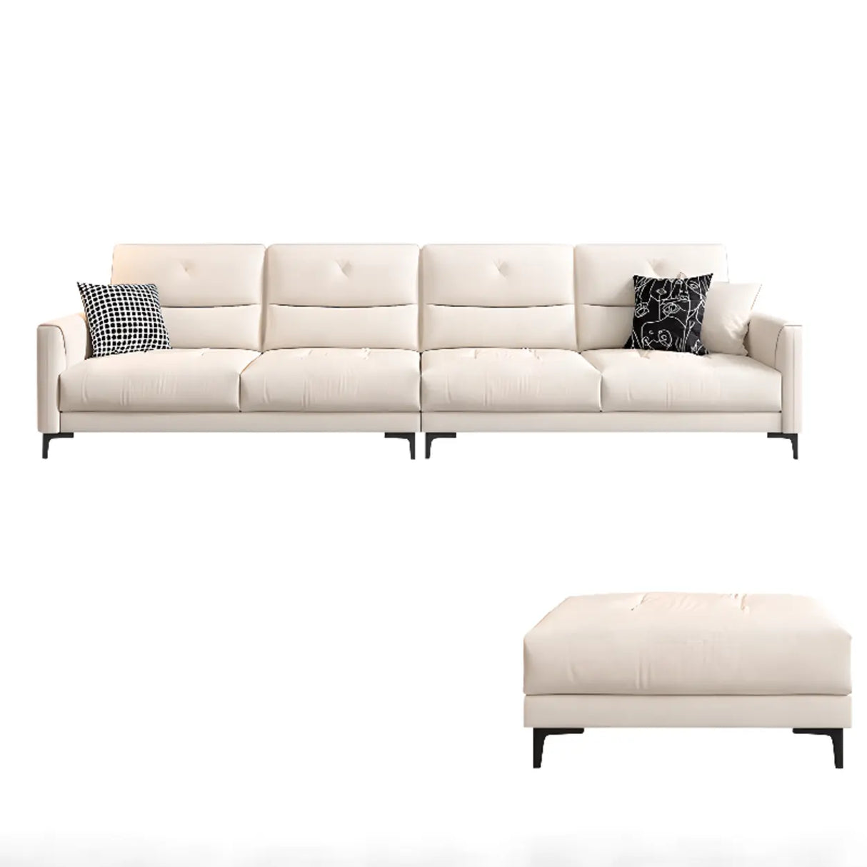 White Scratch Resistant Fabric Sewn Pillow Back Sofa Image - 7