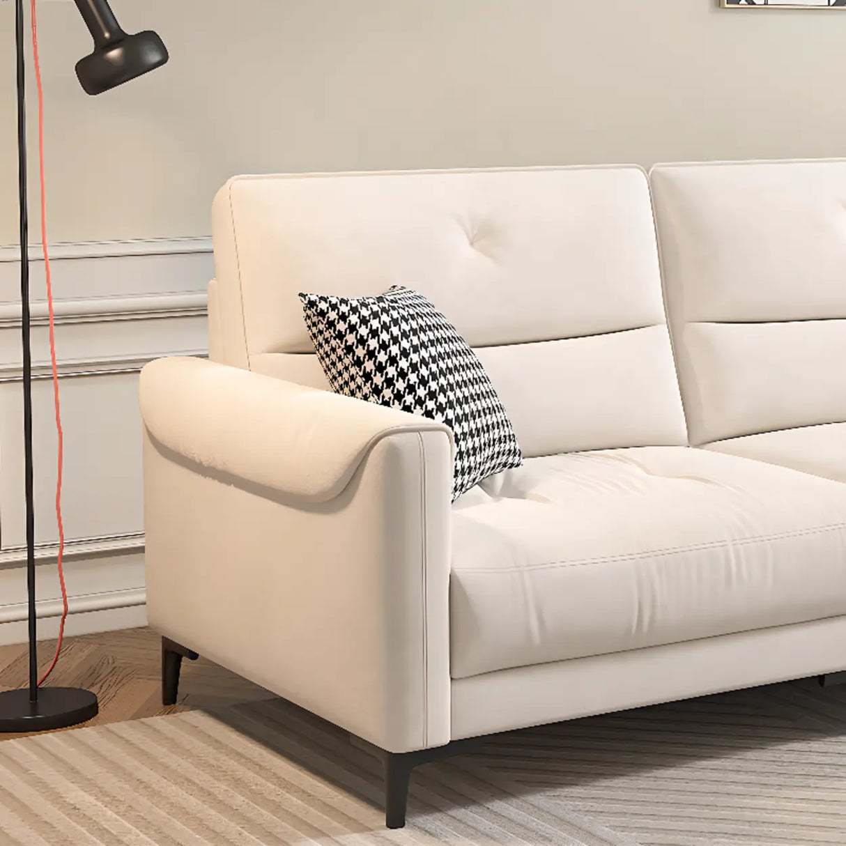 White Scratch Resistant Fabric Sewn Pillow Back Sofa Image - 8