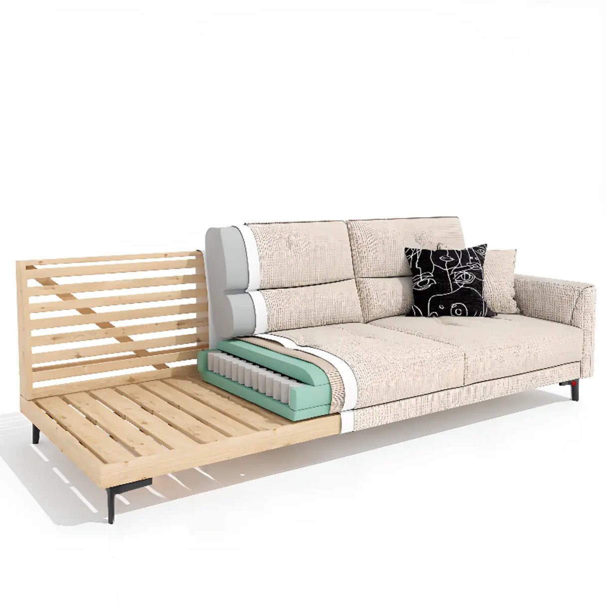 White Scratch Resistant Fabric Sewn Pillow Back Sofa Image - 9