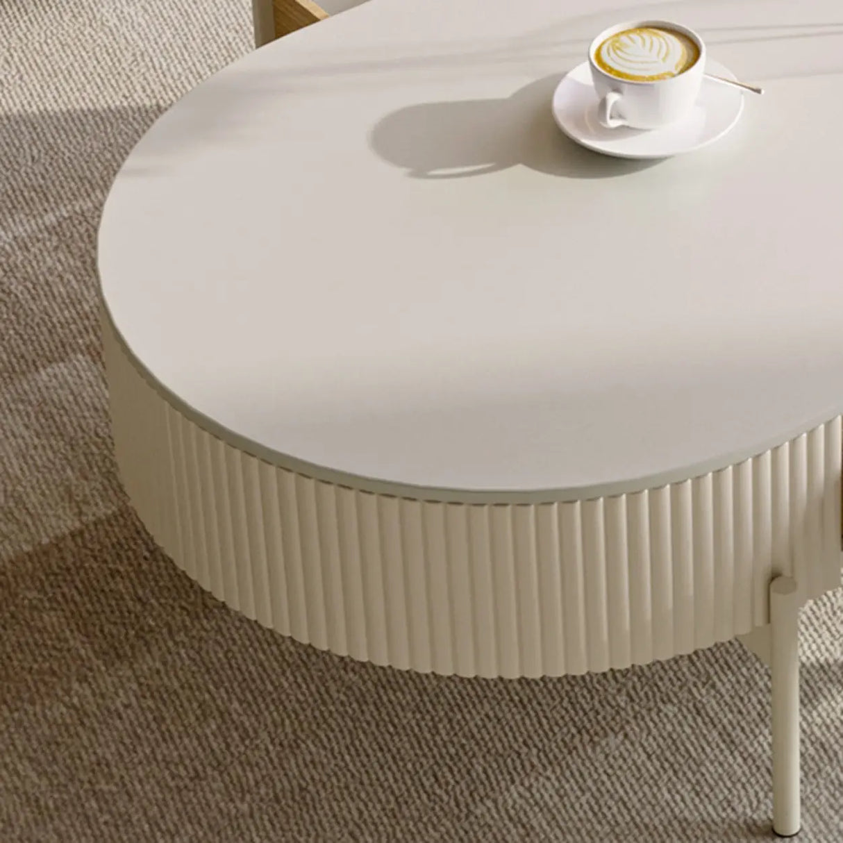 White Scratch Resistant Stone Oval Storage Coffee Table Image - 5