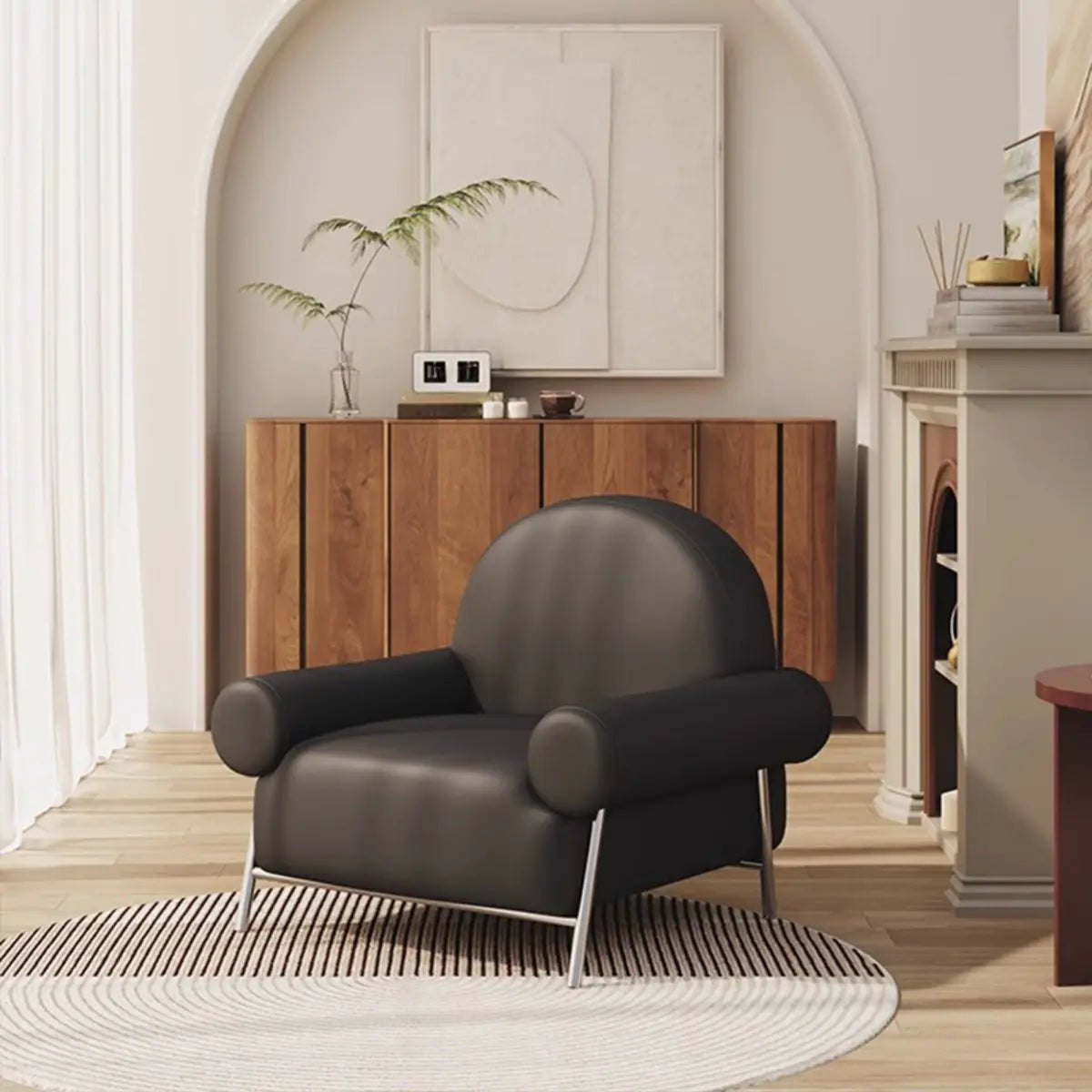 White Sherpa Fixed Back Arm Chair with Four Silver Legs Image - 5