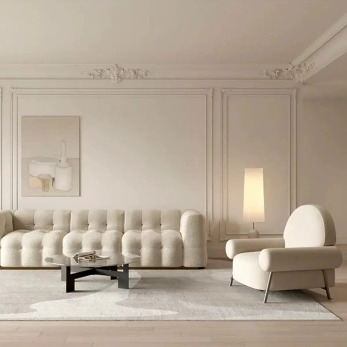 White Sherpa Fixed Back Arm Chair with Four Silver Legs Image - 6