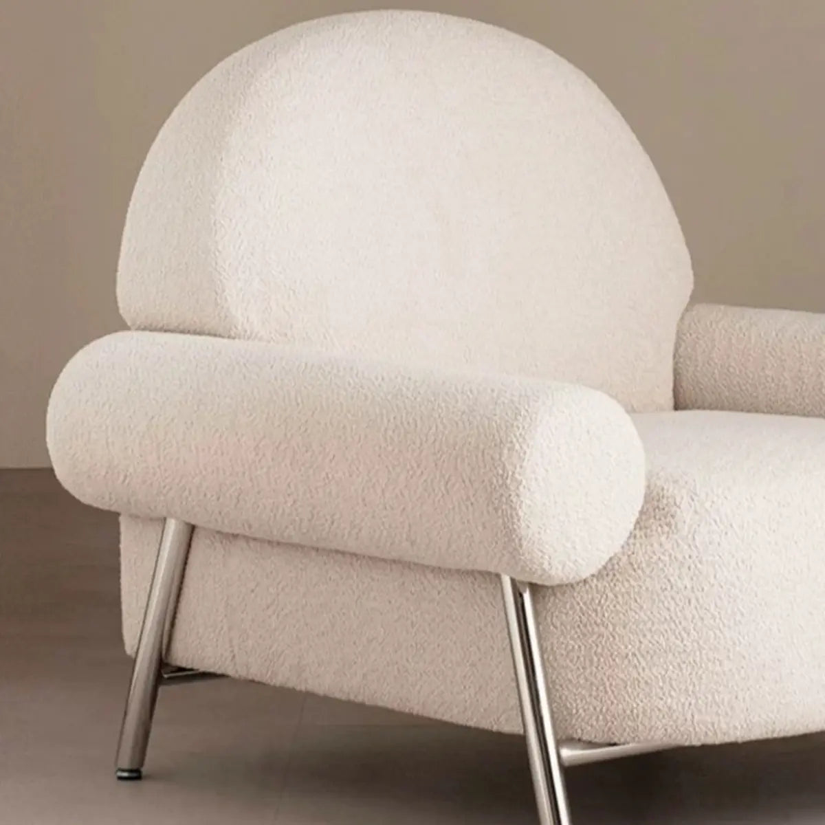 White Sherpa Fixed Back Arm Chair with Four Silver Legs Image - 9