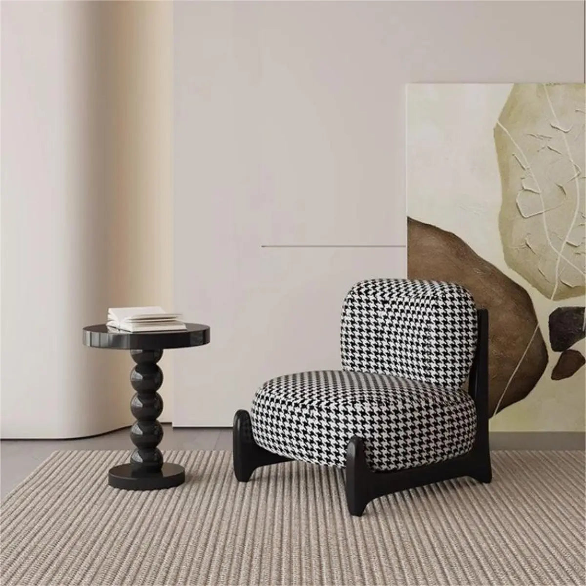 White Sherpa Fixed Back Black Wood Leg Slipper Chair Image - 2