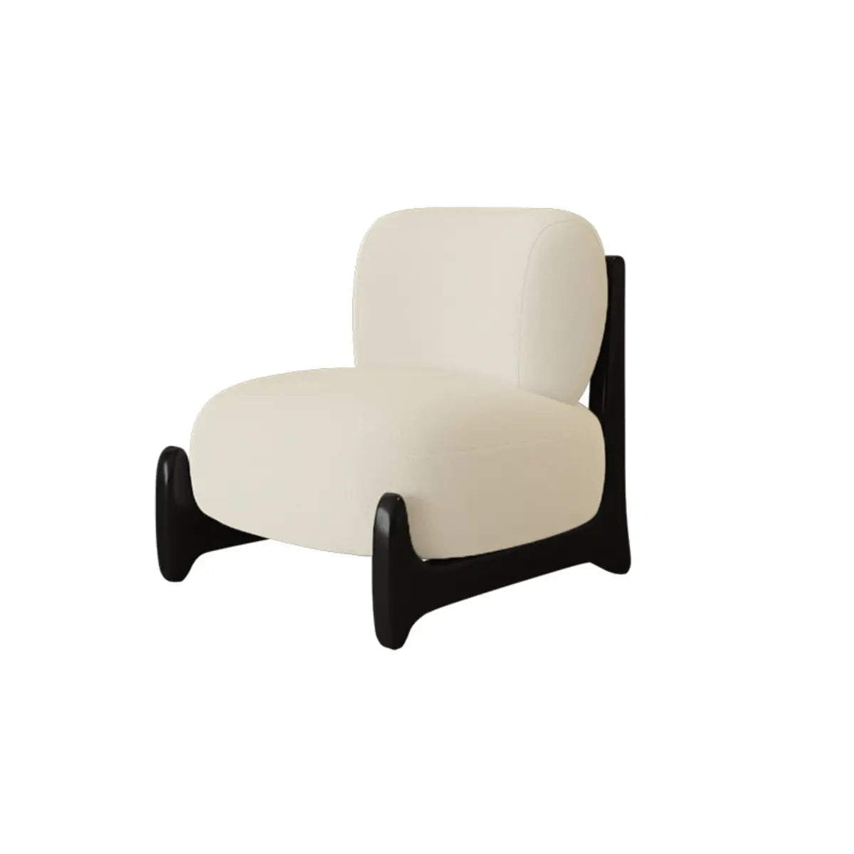 White Sherpa Fixed Back Black Wood Leg Slipper Chair Image - 7