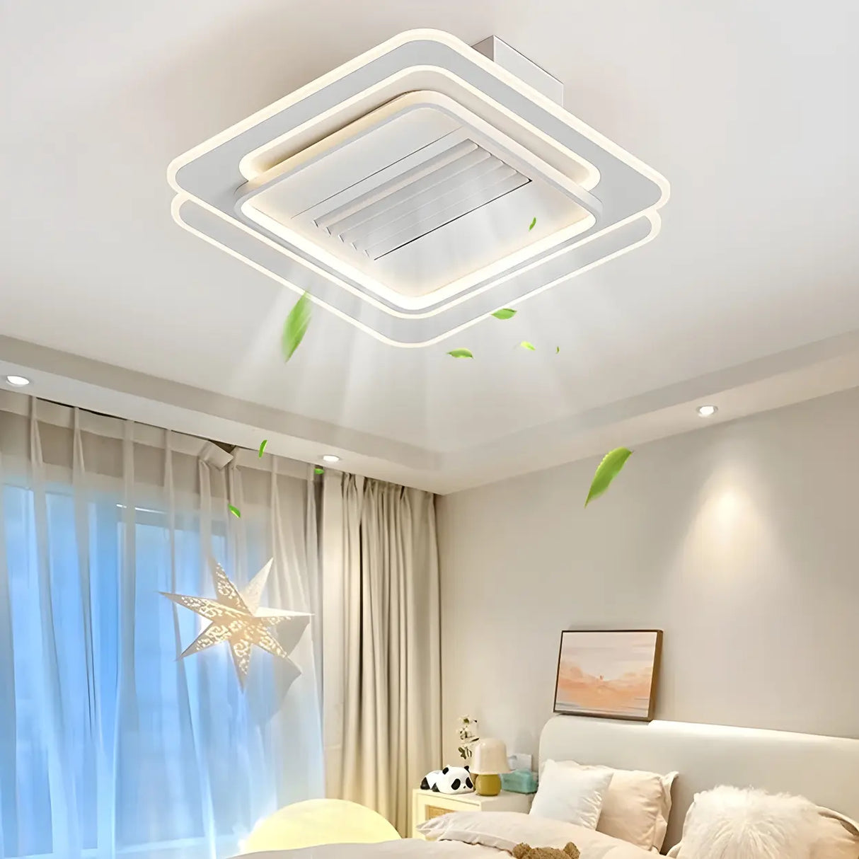 White Simple Dimming Bladeless Ceiling Fan with Light Image - 1