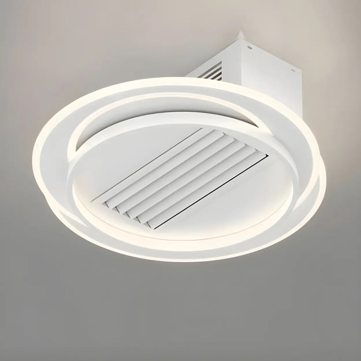 White Simple Dimming Bladeless Ceiling Fan with Light Image - 12