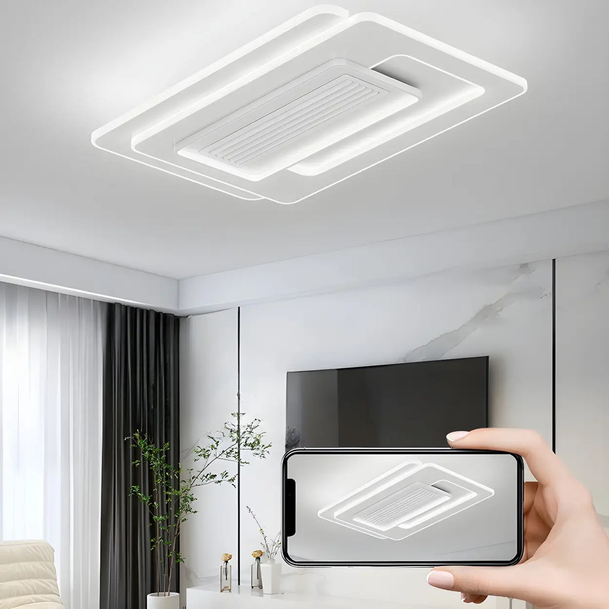 White Simple Dimming Bladeless Ceiling Fan with Light Image - 13