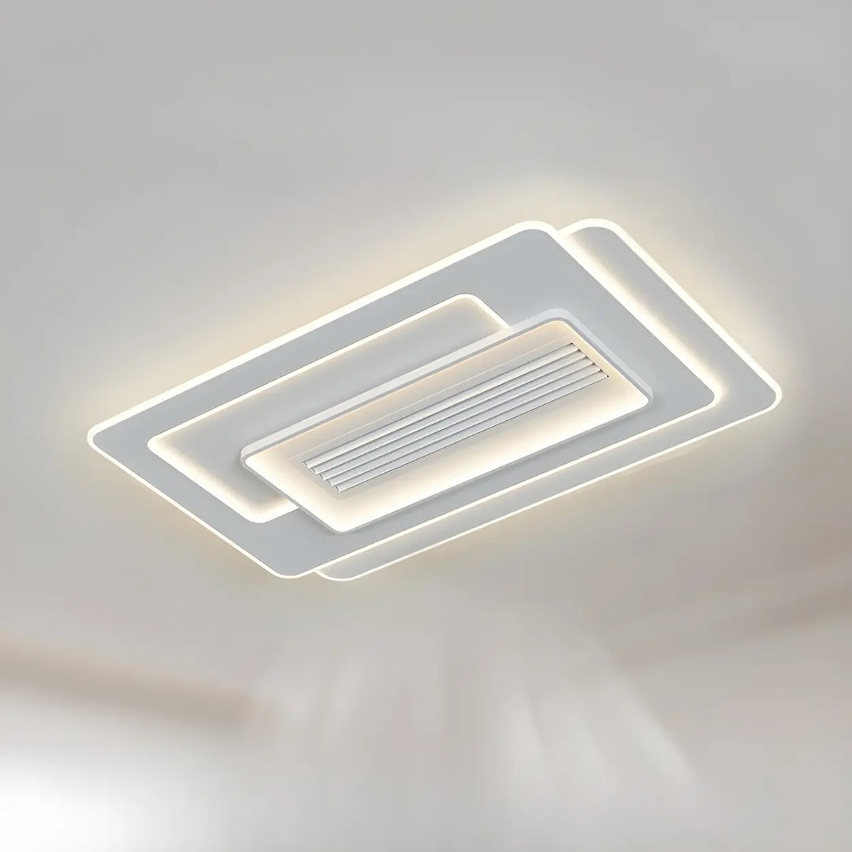 White Simple Dimming Bladeless Ceiling Fan with Light Image - 4