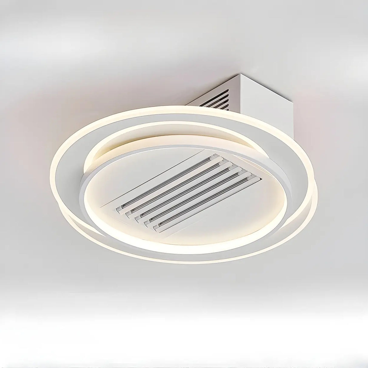 White Simple Dimming Bladeless Ceiling Fan with Light Image - 5