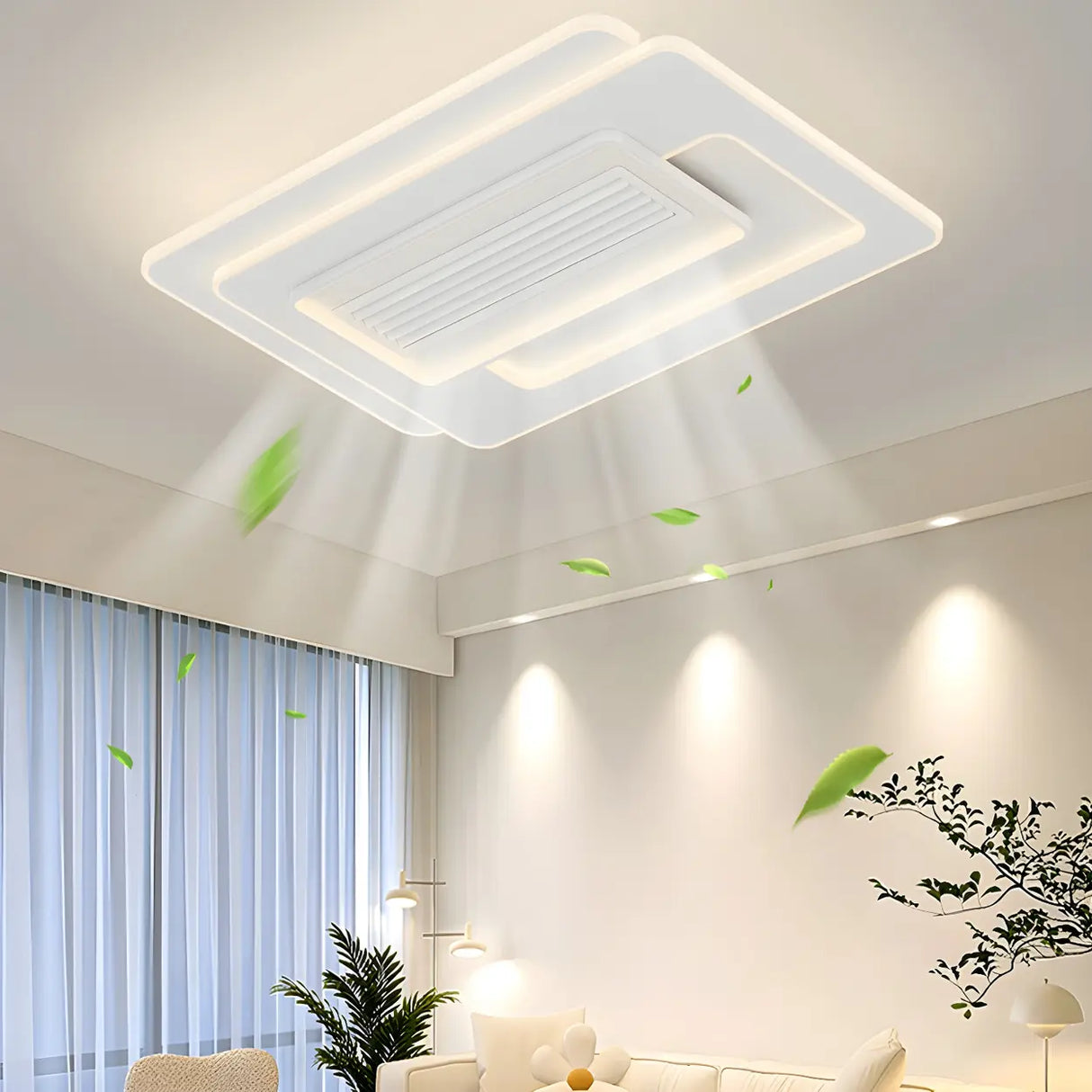 White Simple Dimming Bladeless Ceiling Fan with Light Image - 6