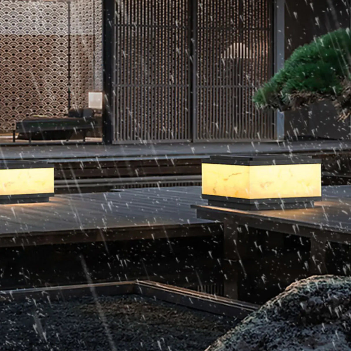 White Simple Rectangular Glass Outdoor Table lamp Image - 15