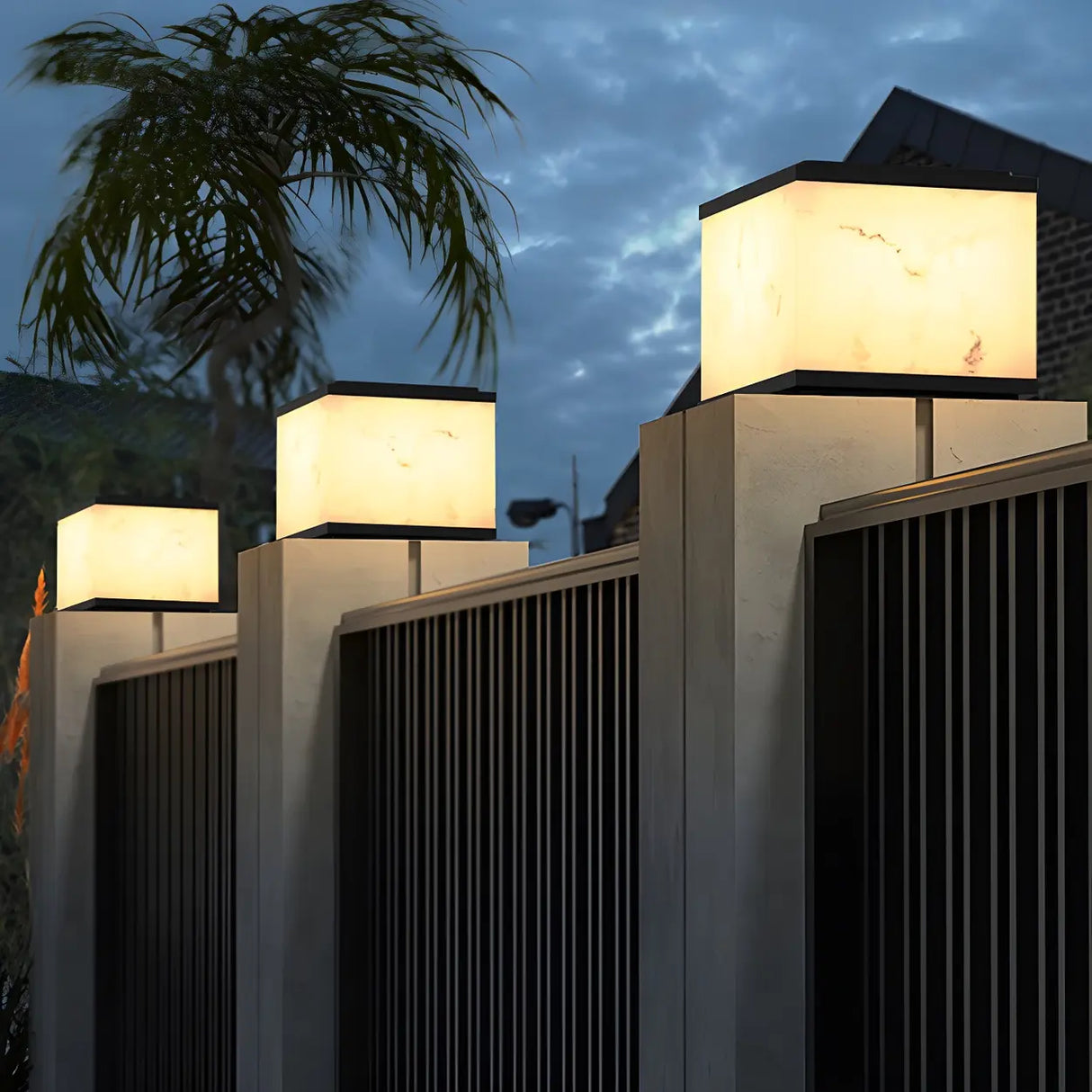 White Simple Rectangular Glass Outdoor Table lamp Image - 8