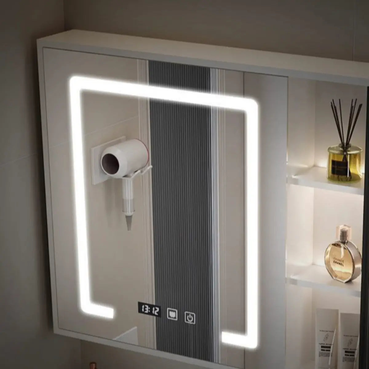 White Single Sink MDF Bathroom Vanity Set with Shelves Image - 13