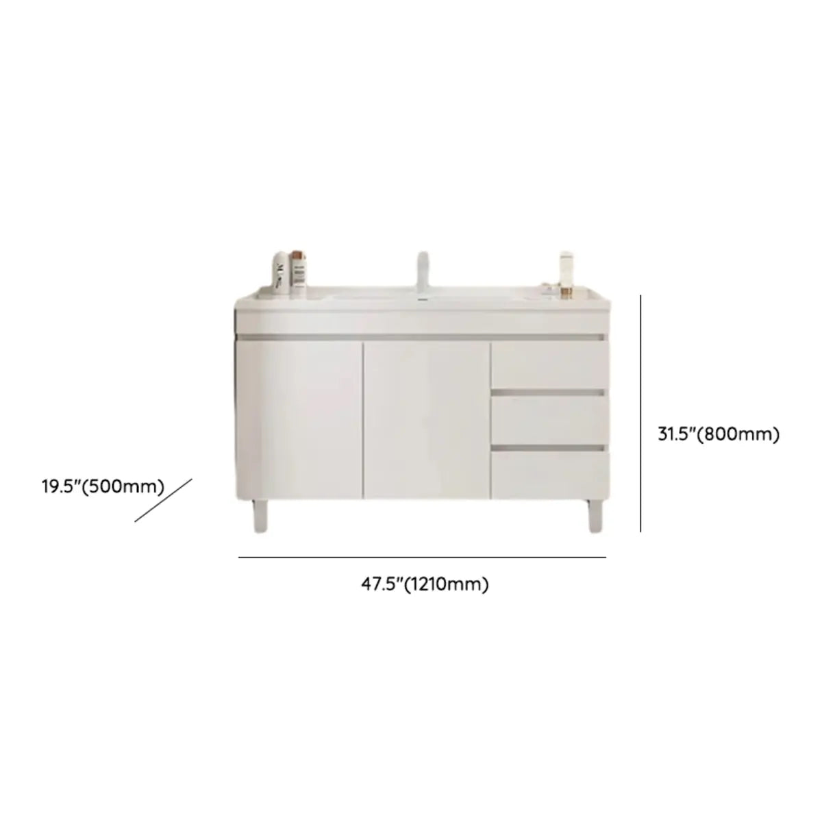 White Single Sink MDF Bathroom Vanity Set with Shelves Image - 33