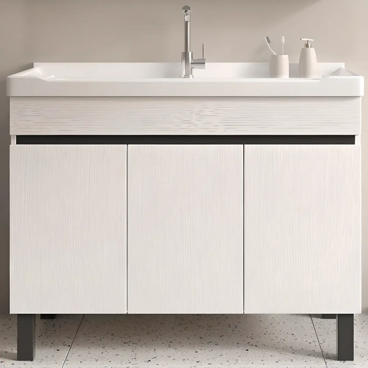 White Sink Wood Free-standing Storage Bathroom Vanity Image - 8