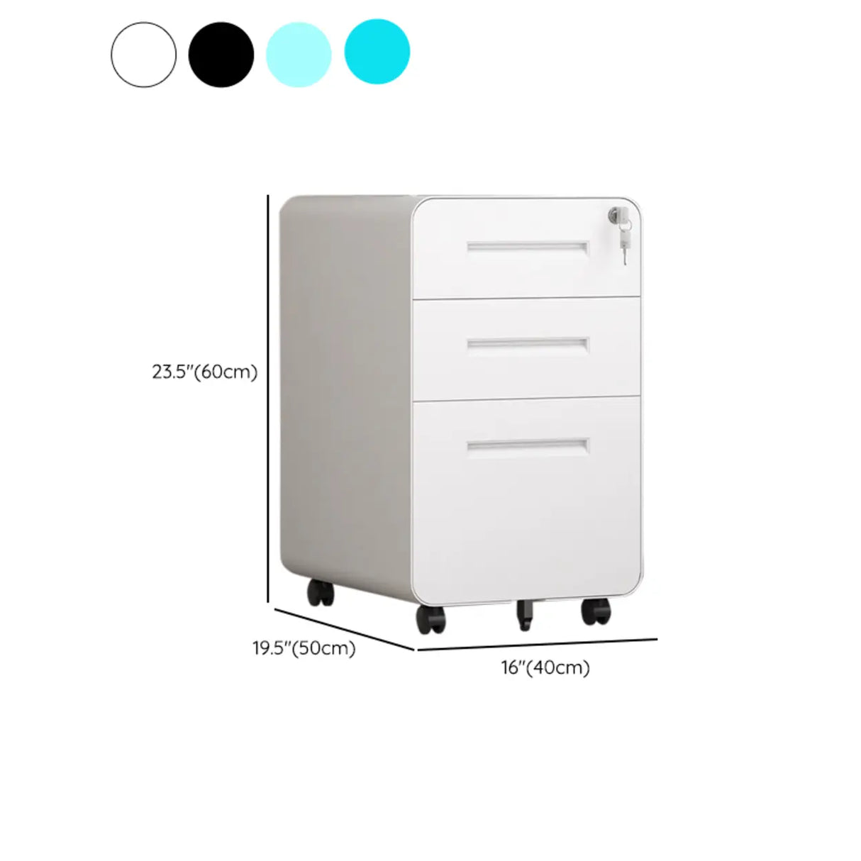 White Small Steel Mobile Short Lockable Filing Cabinet