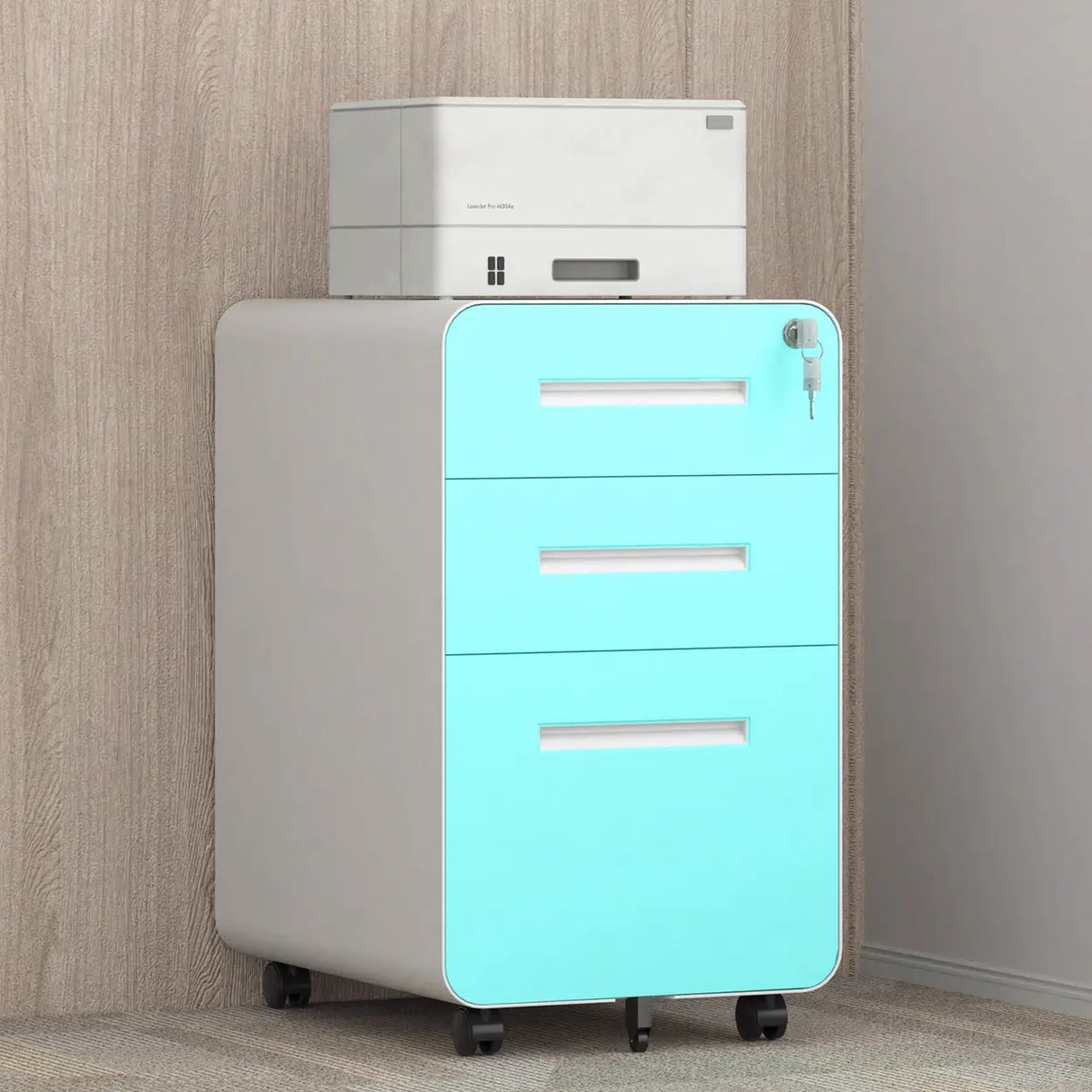 White Small Steel Mobile Short Lockable Filing Cabinet Image - 5