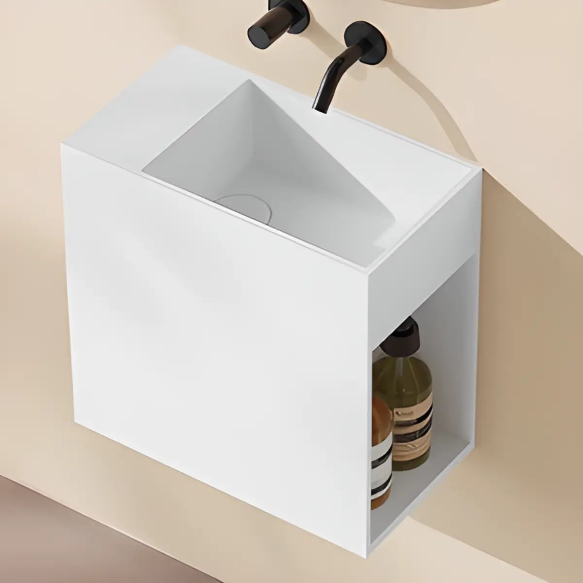 White Square Stone Bathroom Vanity with Single Sink Image - 5