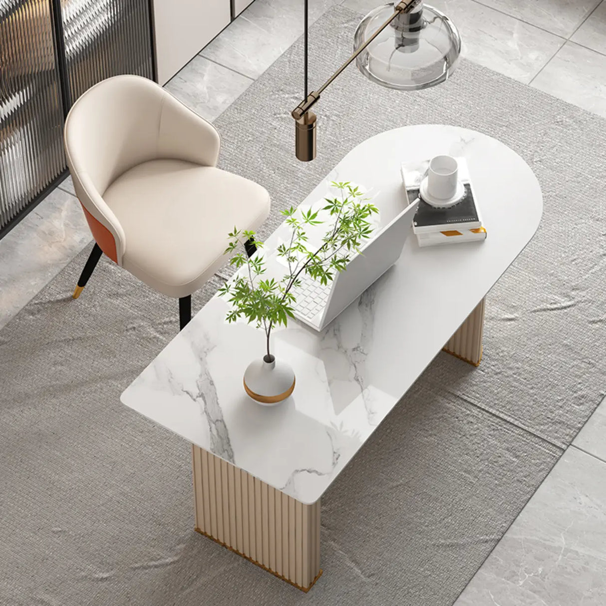 White Standard Free From Sintered Stone Writing Desk Image - 1