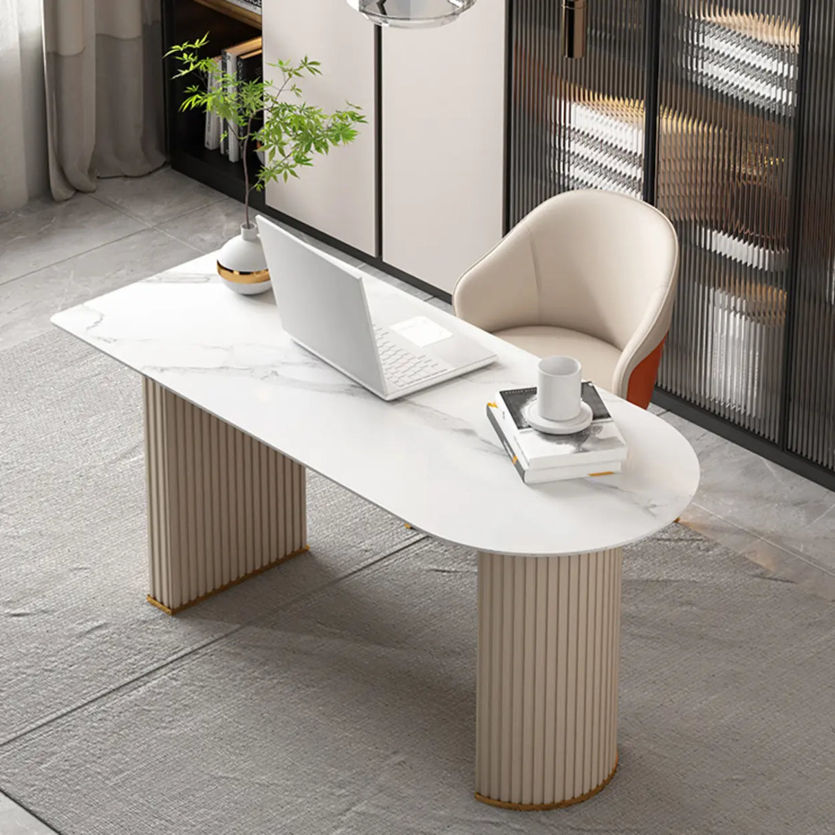 White Standard Free From Sintered Stone Writing Desk Image - 2