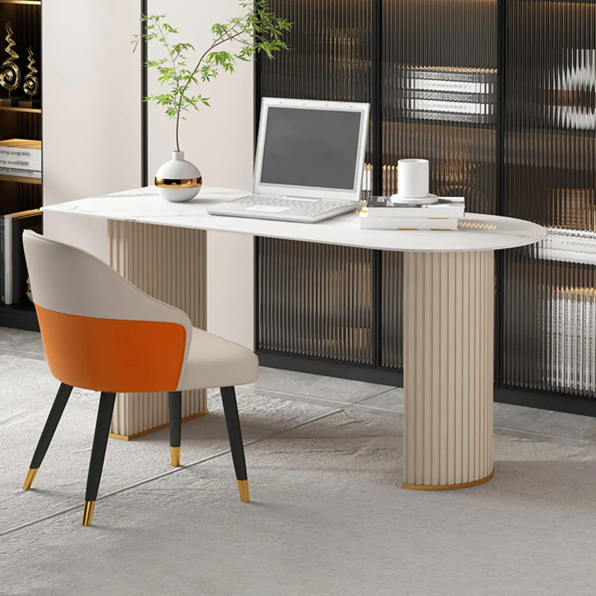 White Standard Free From Sintered Stone Writing Desk Image - 3