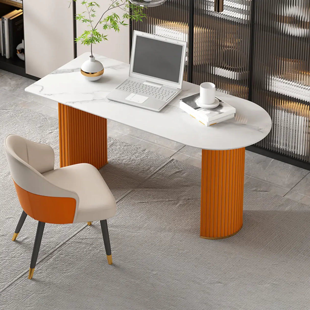 White Standard Free From Sintered Stone Writing Desk Image - 4